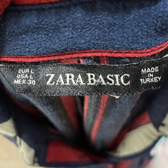 Zara Red White Blue Striped Mid Button-Up Midi Dress, Size Large - Picture 6 of 8